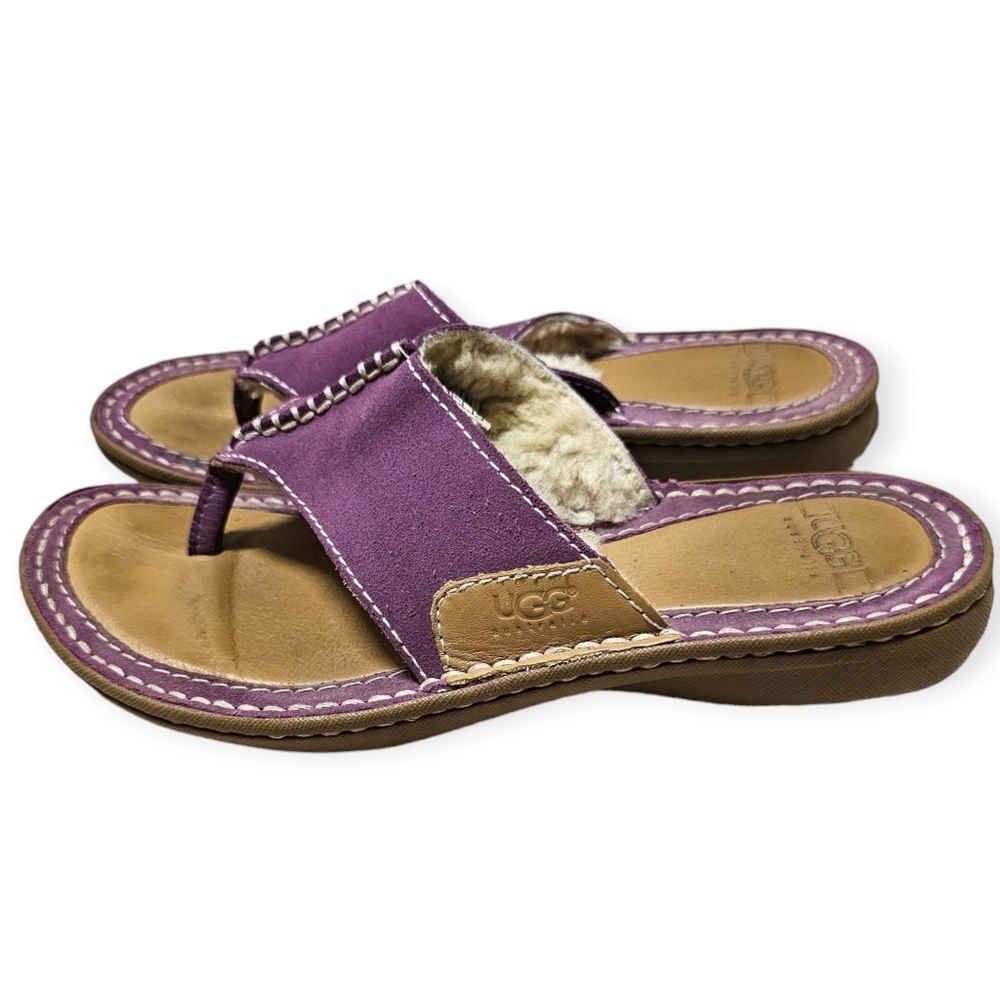 Ugg Leather Purple Thong Sherpa Lined Comfort Sandal - Picture 4 of 11